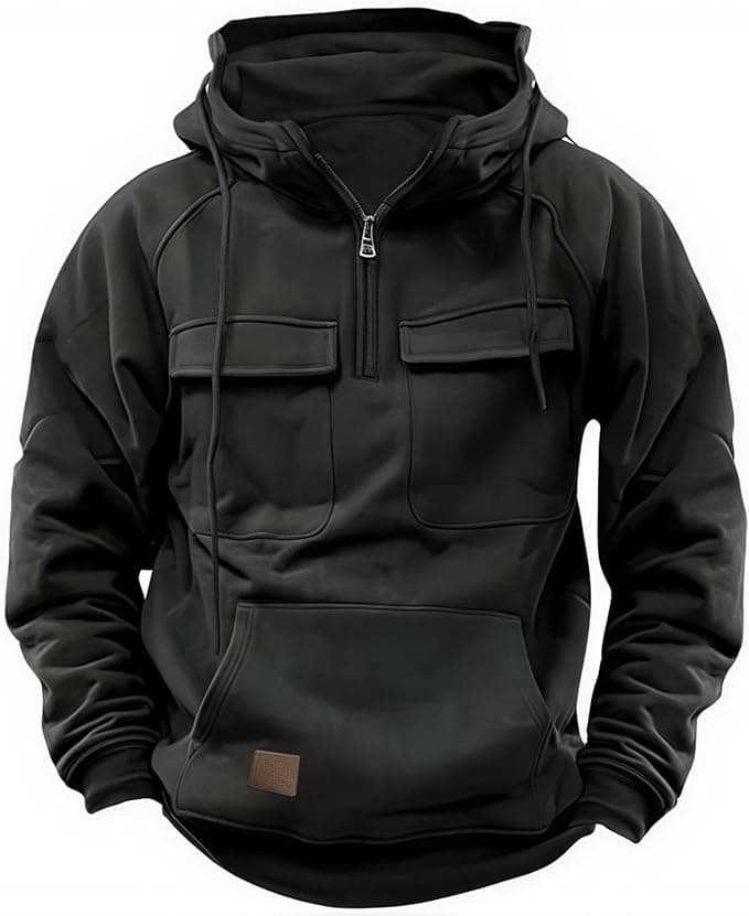 MrLin Black Hoodie for Men Tactical Sweatshirt