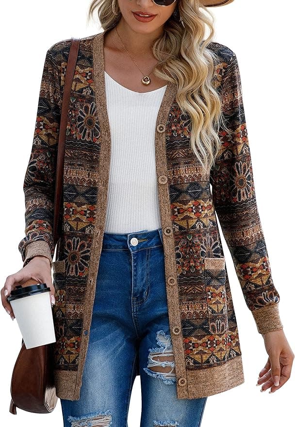 Cardigan for Women Open Front Button Down
